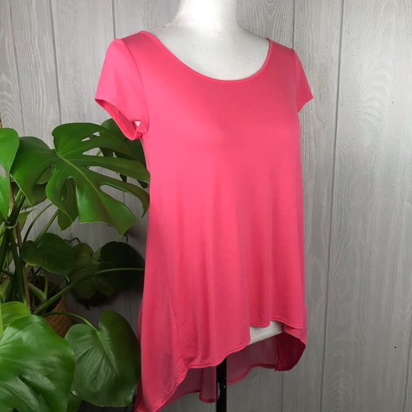 American Eagle top short sleeve pink high low hem open back - Picture 2 of 8